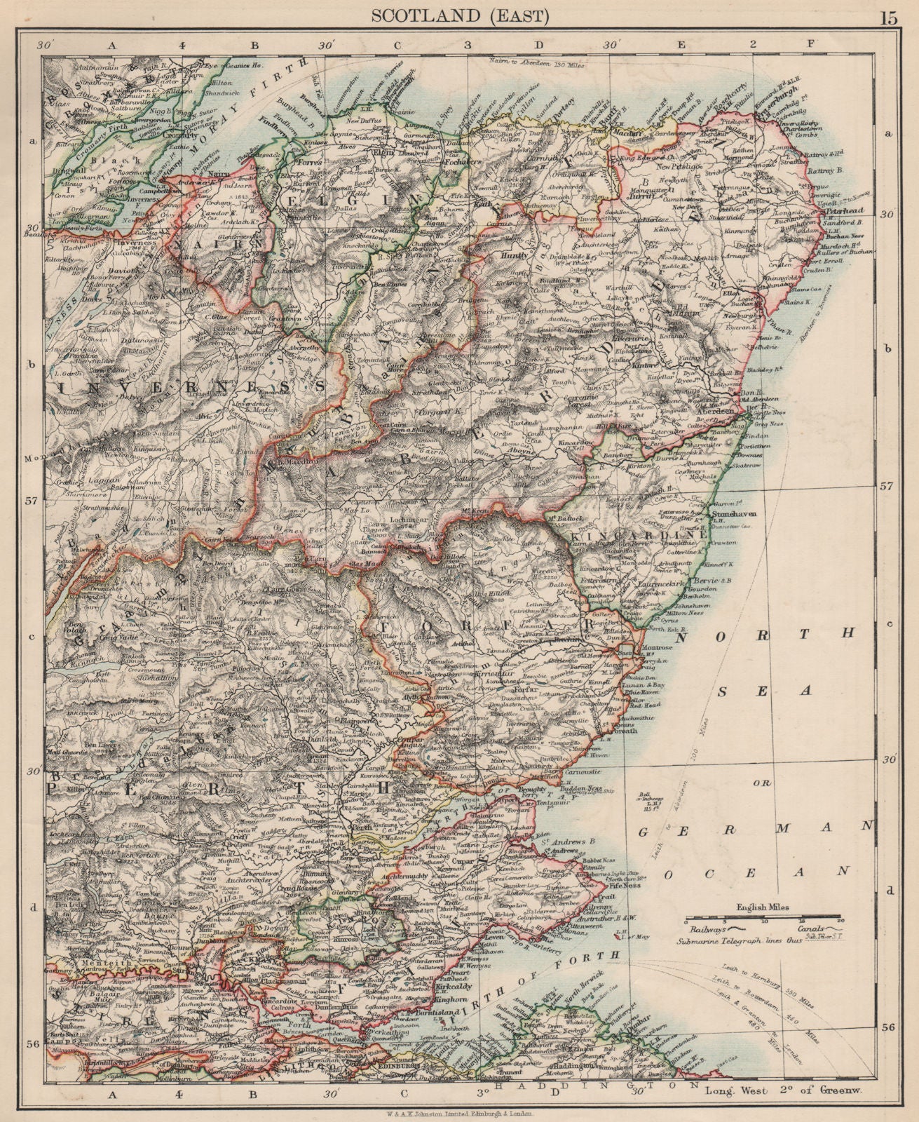 SCOTLAND EAST. Grampian Tayside Fife Firth of Forth Aberdeen.JOHNSTON 1903 map